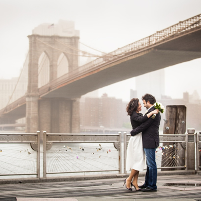 Brooklyn Bridge wedding location with Manhattan skyline