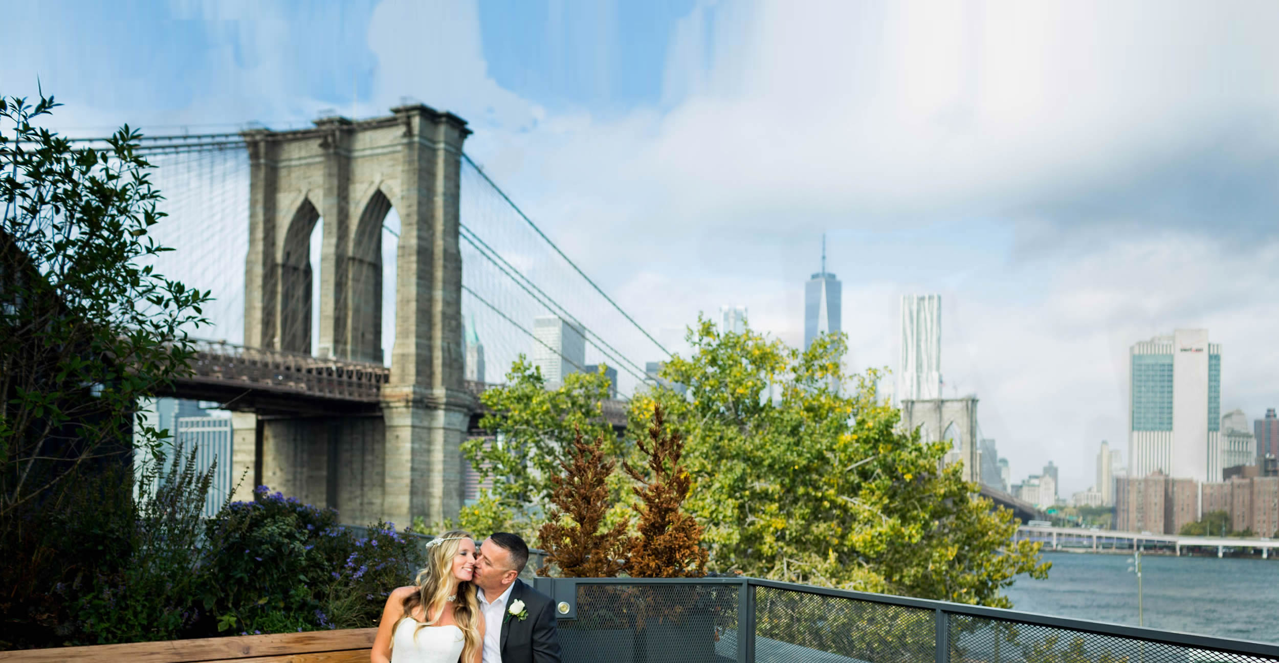 Brooklyn Bridge wedding ceremony with New York skyline